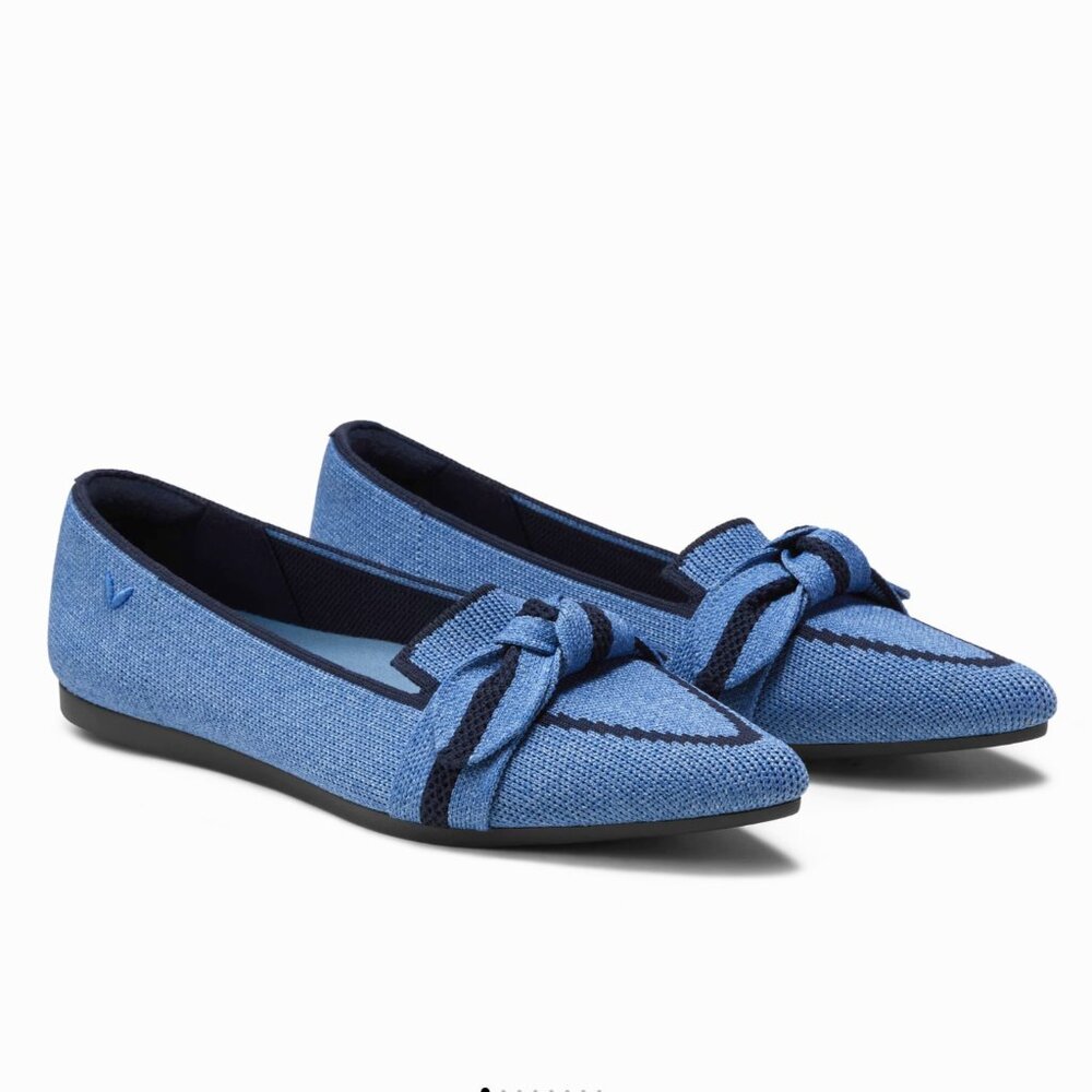 VIVAIA - Denim Navy - Michelle 2.0 Pointed-Toe Bow Loafers - Size 7 or EU 37.5